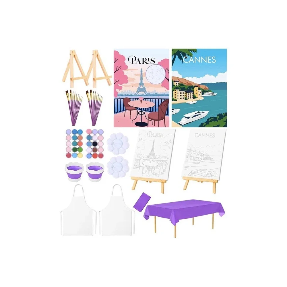 Paint And Sip Kit Adult Date Nigth Paint By Numbers Kit For Couples Complete Beg